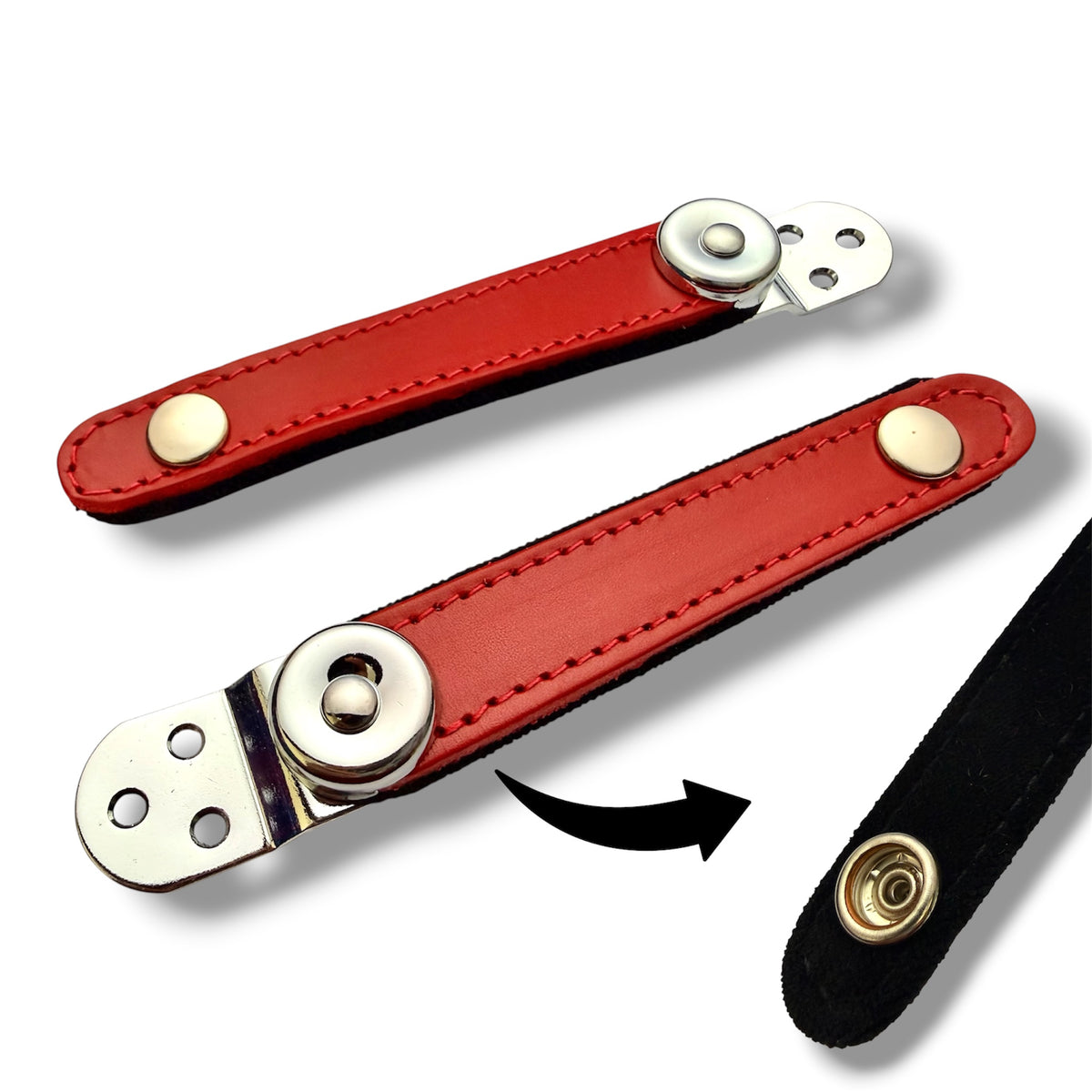 Broches 3 puntos cromo 9 cm ROJO CON NEGRO