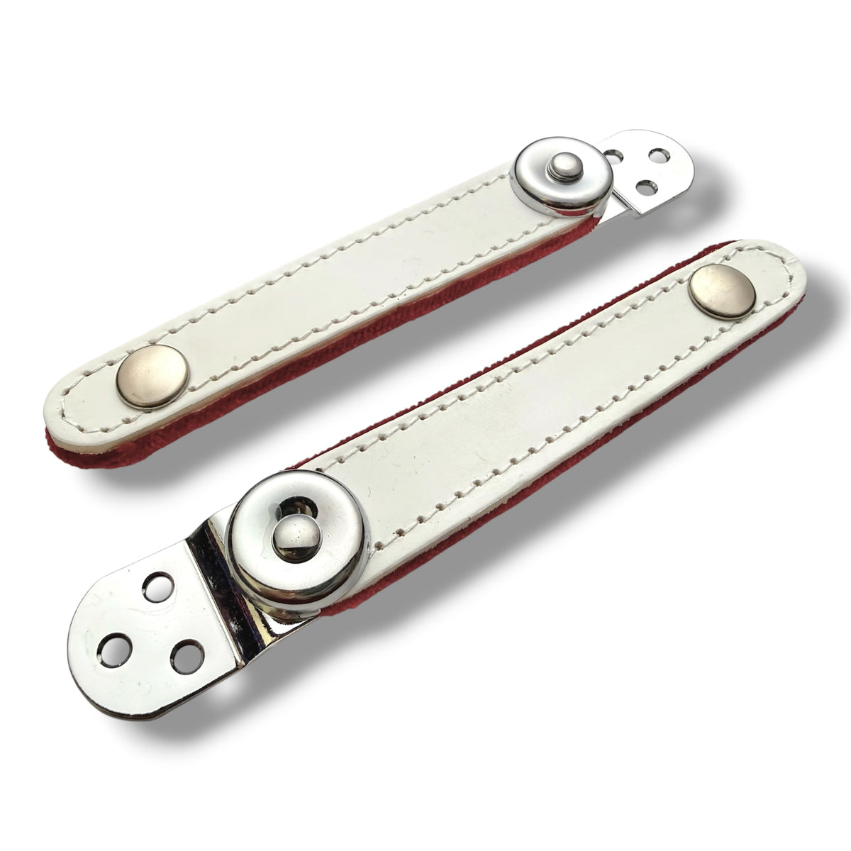 Broches 3 puntos cromo 9 cm BLANCO CON ROJO